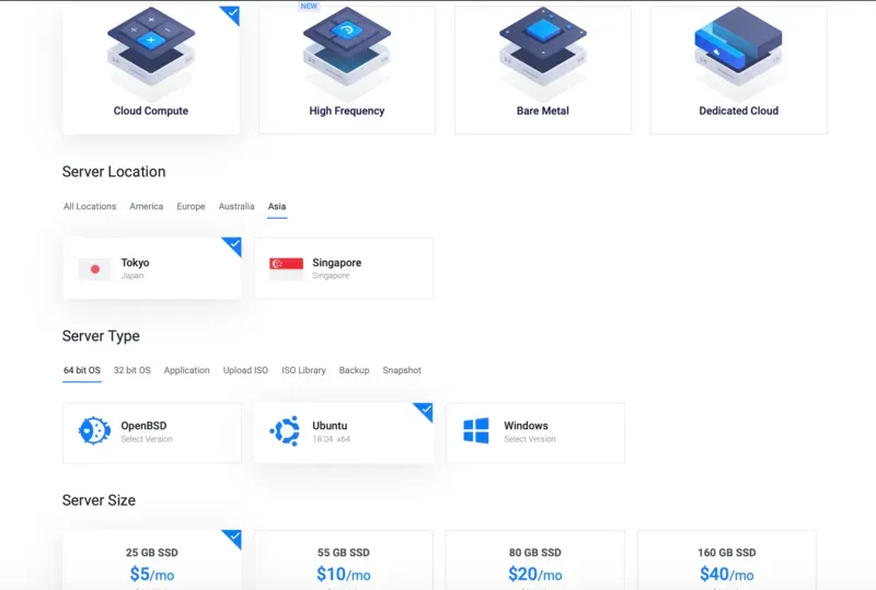 Vultrサーバーの設定画面